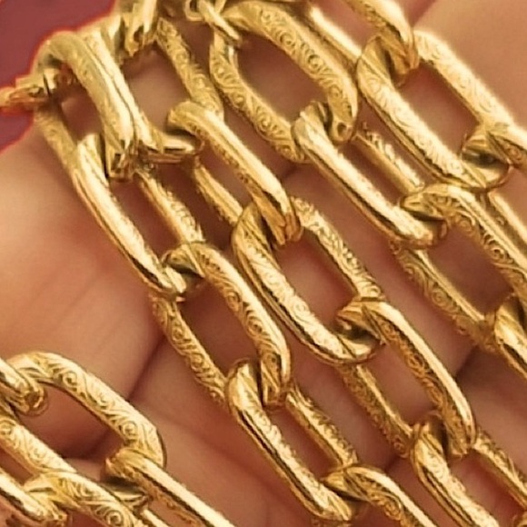 GOLD PAPER CLIP NECKLACE CHAIN 24”x 1/3” ETCH DESIGN LINKS MONET NEW VINTAGE - Picture 2 of 13